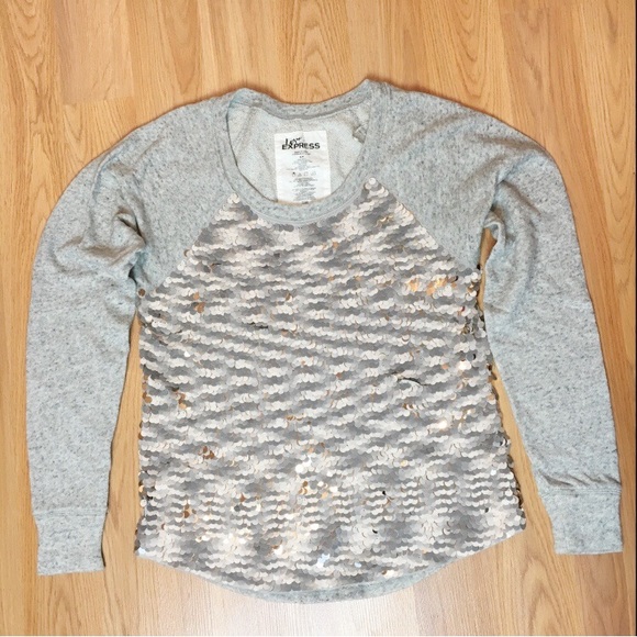 Express Crewneck with Reversible Gold Metallic and Cream Sequins Size M - Picture 7 of 9